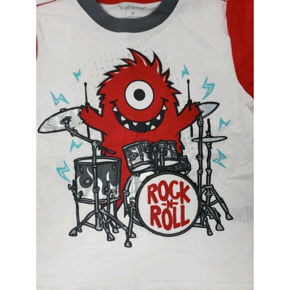 Boys Healthex Rock And Roll Theme Set Shirt Shorts 3T Gray Red 2pc - Picture 5 of 8